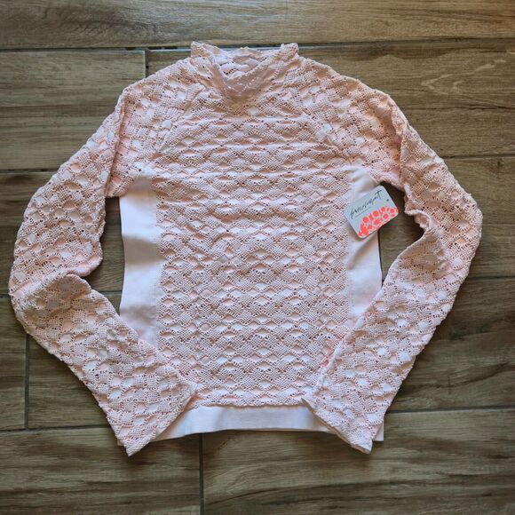 NWT Free People FP Movement Diamond Lace Mockneck Top - M/L - Picture 1 of 3